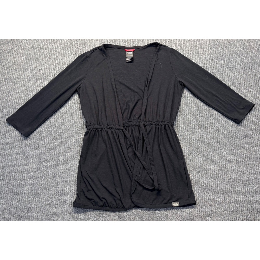 The North Face Womens Black Cinch Waist Wrap Cardigan 3/4 Sleeve XS
